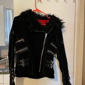 Black fuzzy zipper jacket Tripp NYC goth punk